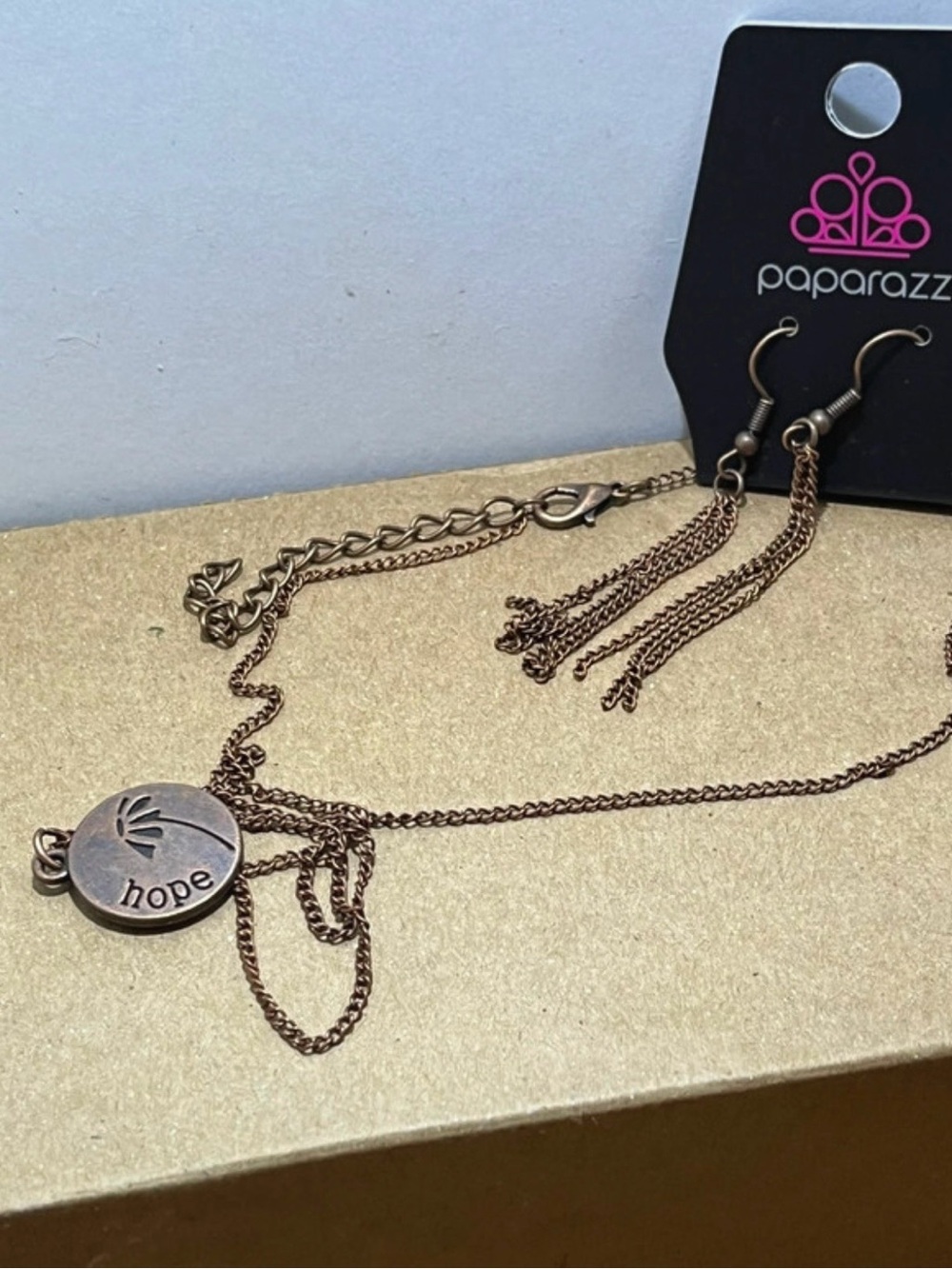 paparazzi Antique Copper 'Hope' Pendant Layered Necklace with Tassel Earrings
